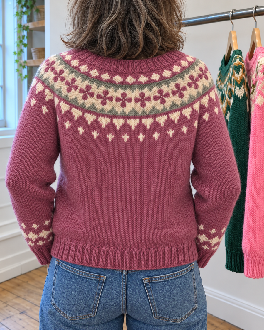 Maya | Berry Fair Isle Button-Front Cardigan
