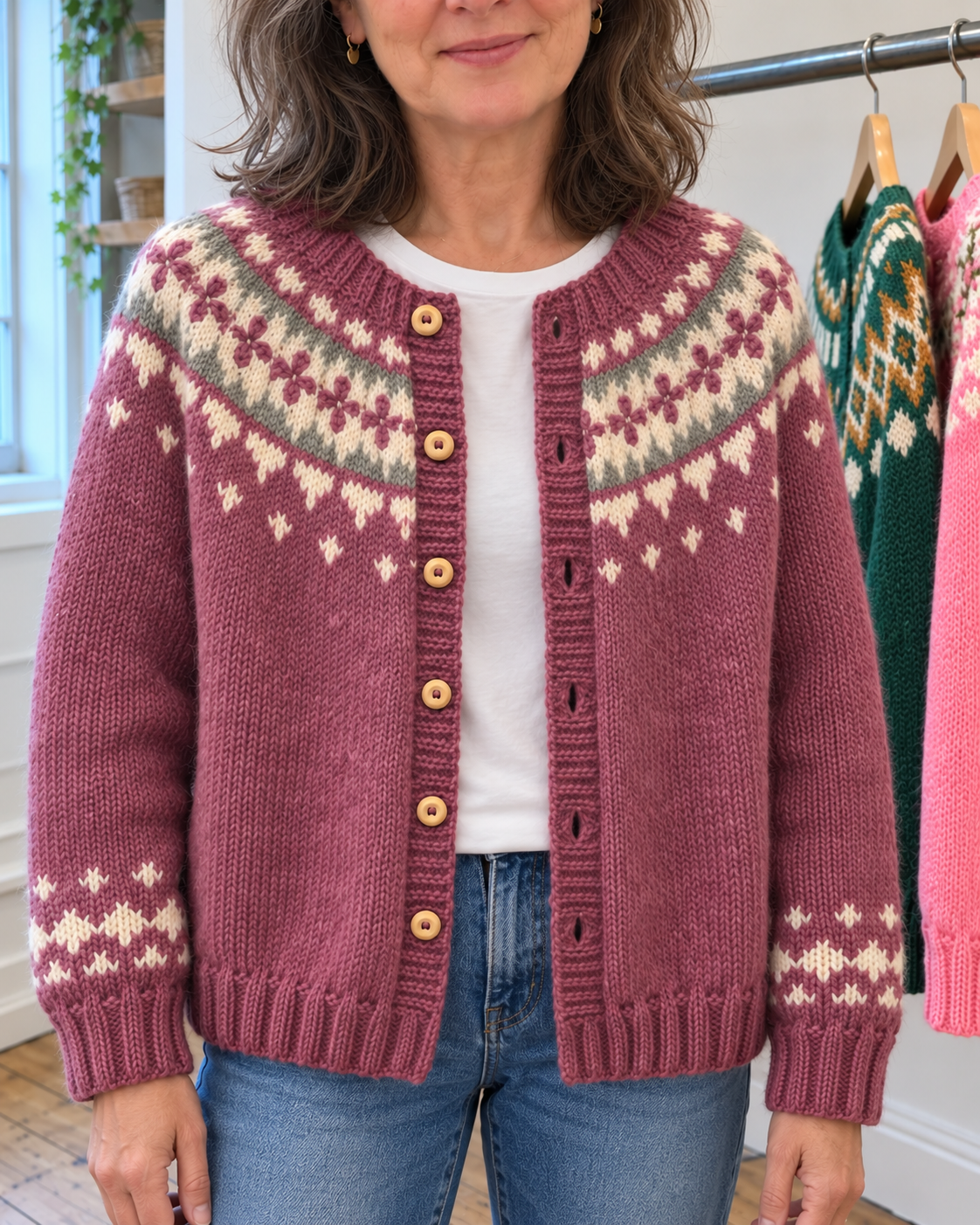 Maya | Berry Fair Isle Button-Front Cardigan