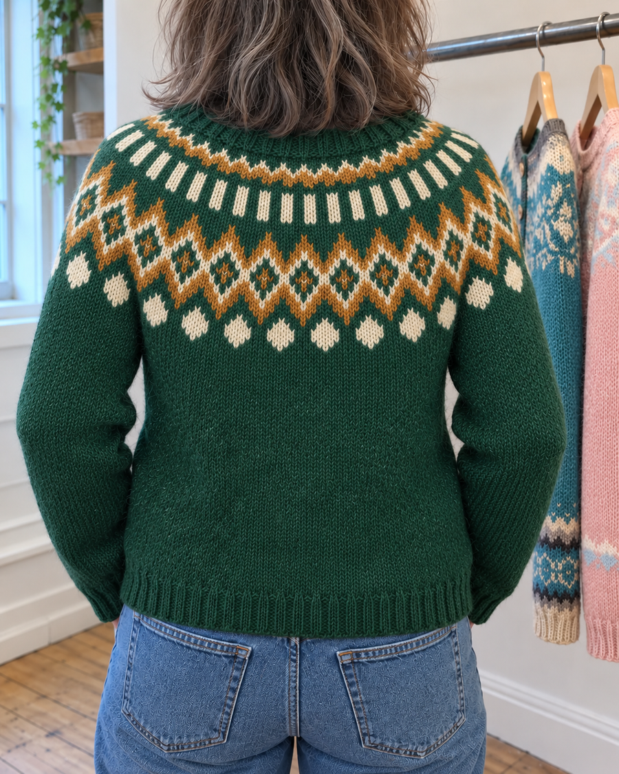 Natalie | Forest Green Diamond Yoke Cardigan
