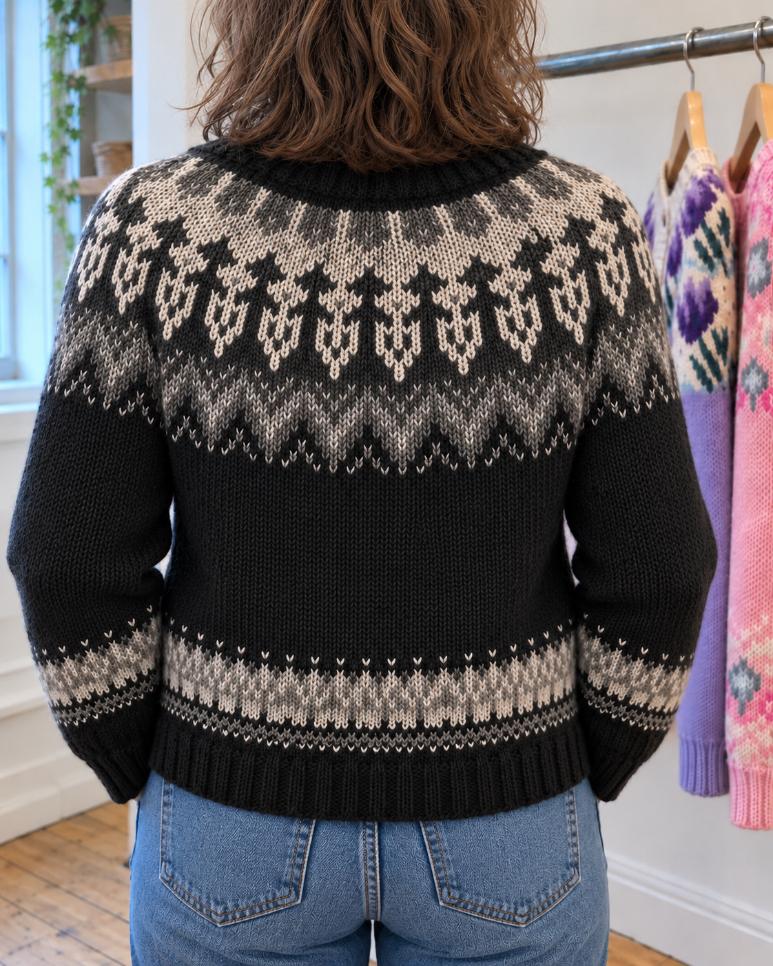 Evie | Black Nordic Yoke Button-Front Cardigan