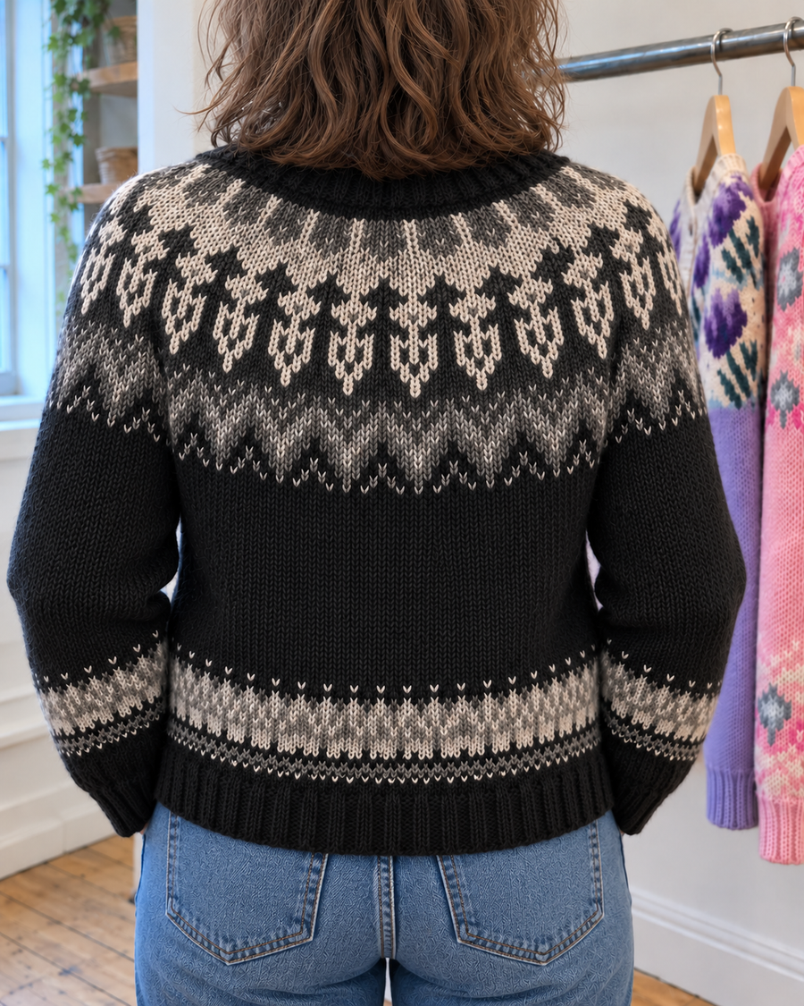 Evie | Black Nordic Yoke Button-Front Cardigan