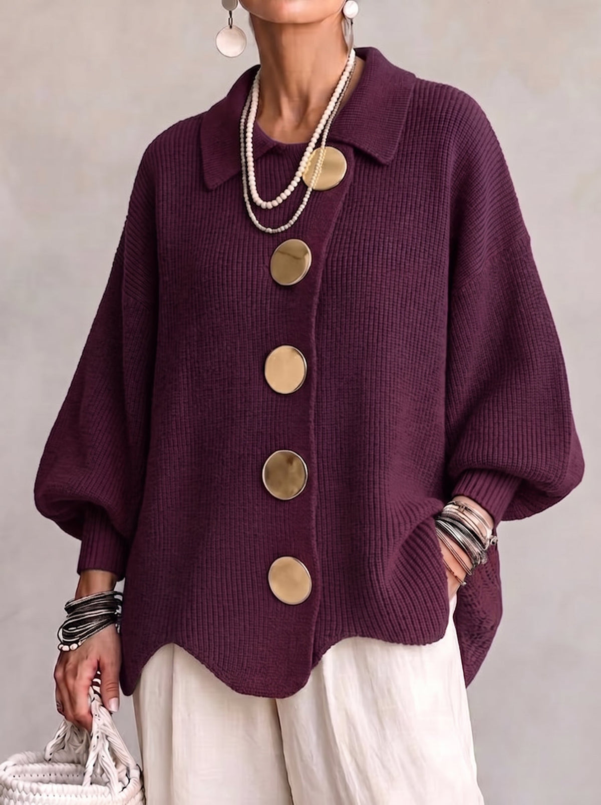 Gwendolen | Oversized Collared Button Cardigan