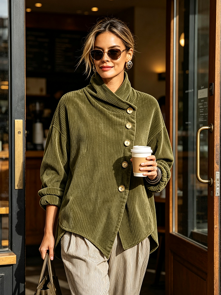 Anthea | Button-Detail Corduroy Sweater