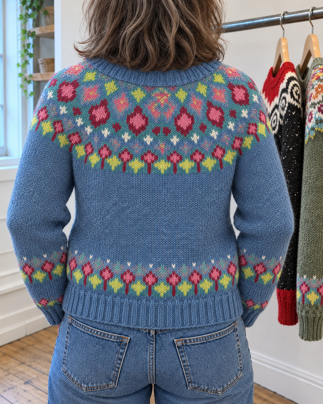 Poppy | Blue Multicolour Yoke Button-Front Cardigan