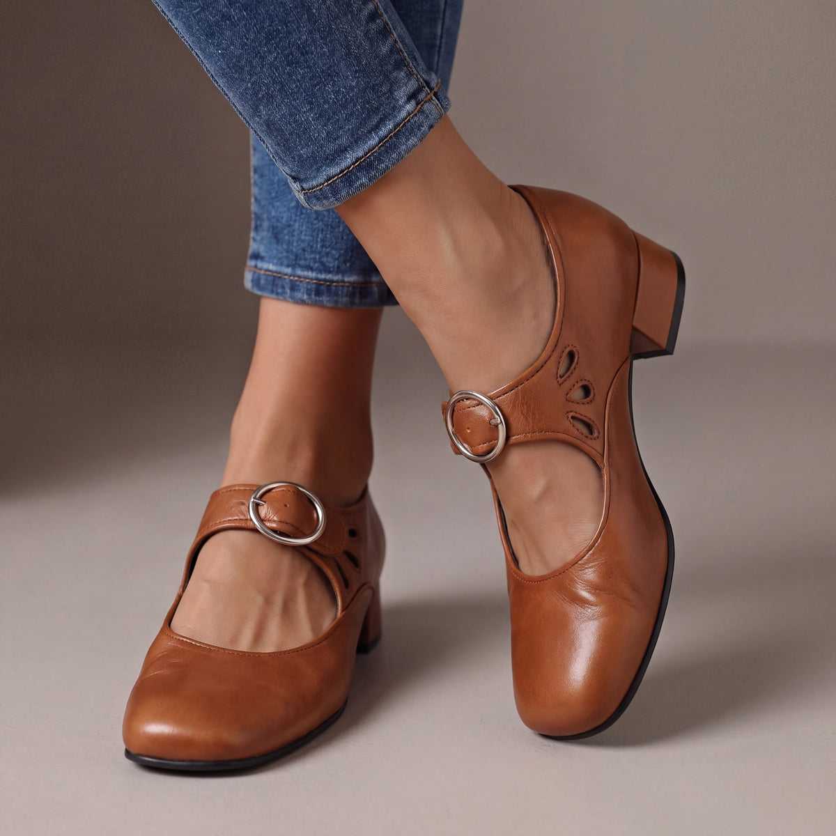 Henrietta | Block Heel Strap Court Shoes