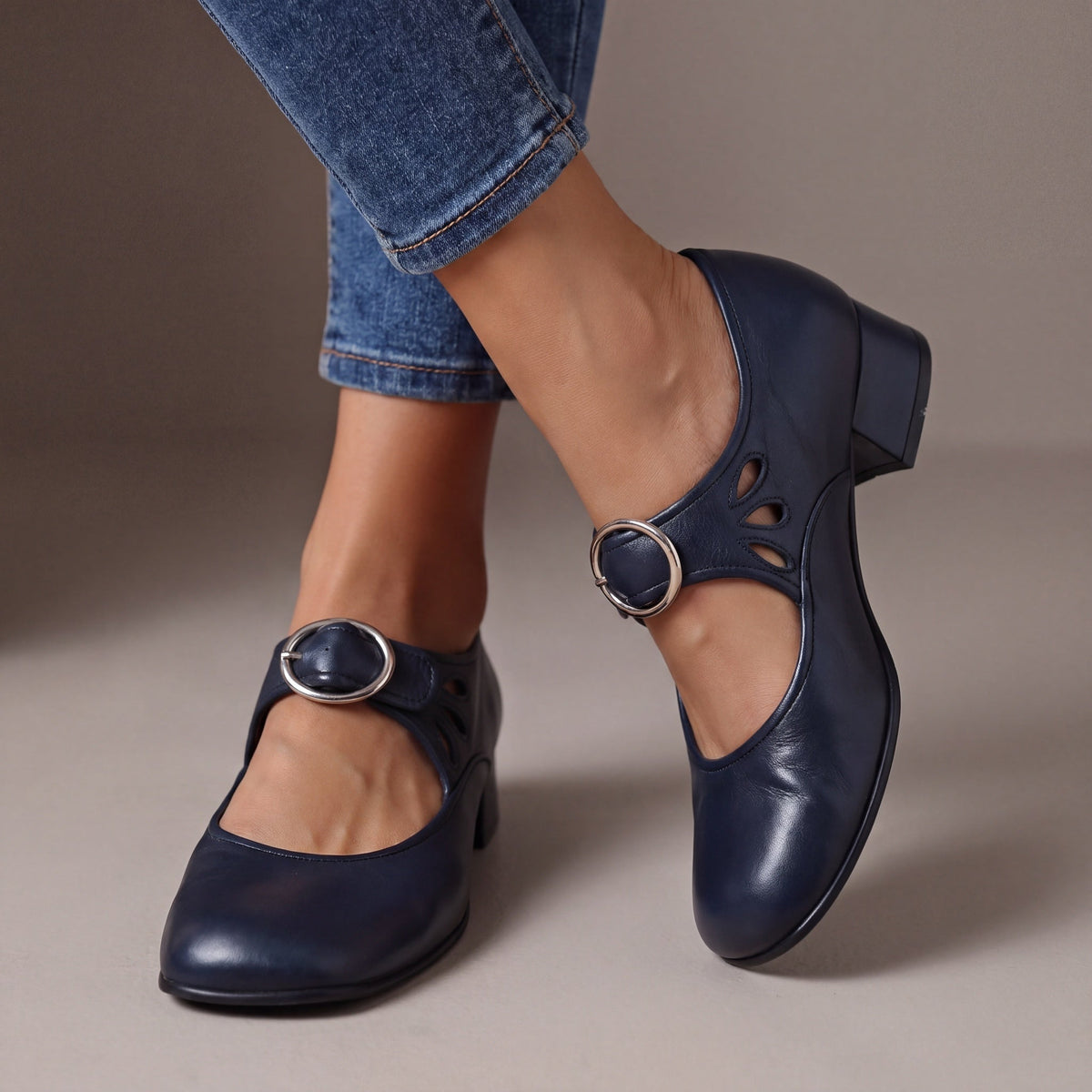 Henrietta | Block Heel Strap Court Shoes