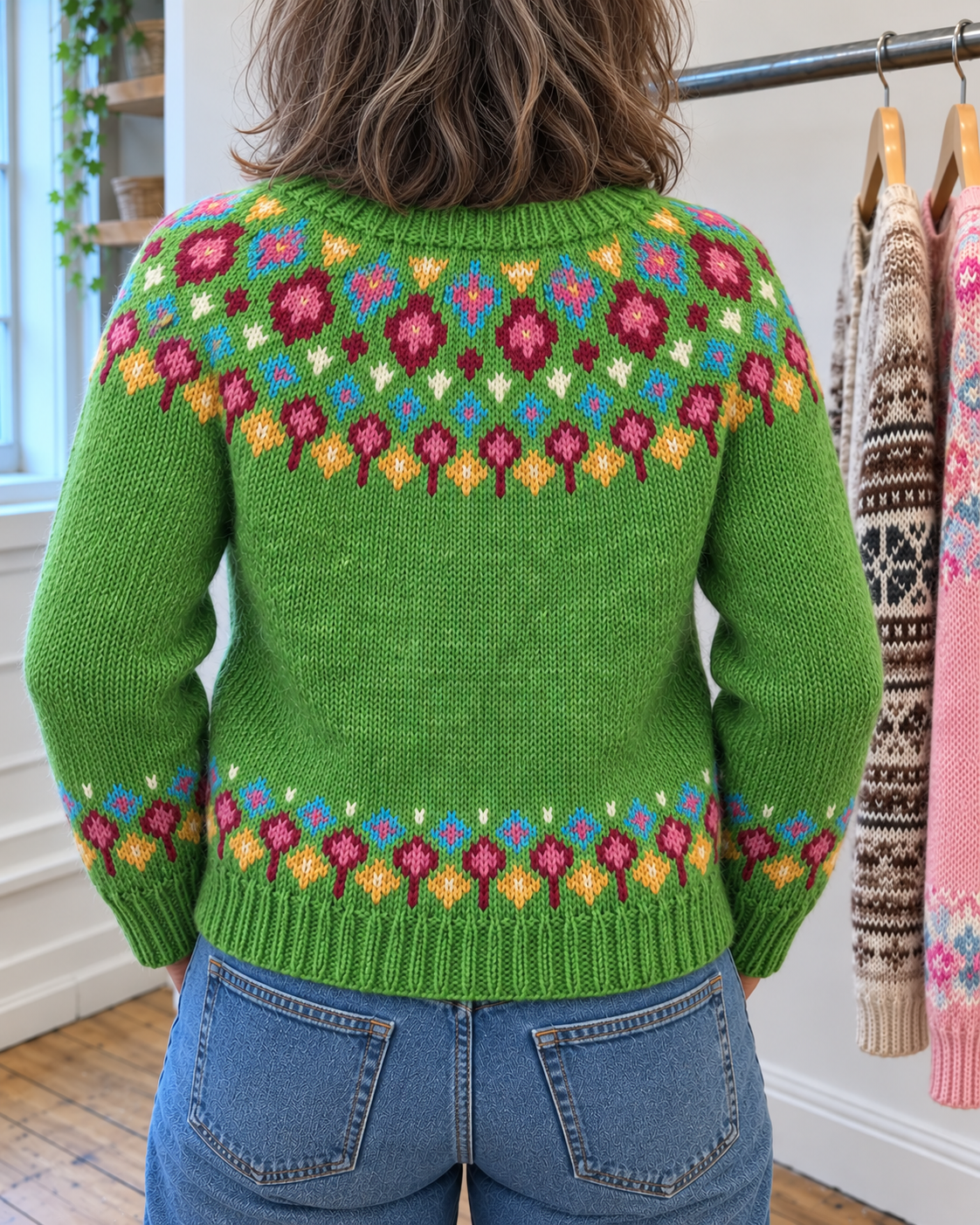 Ruby | Bright Green Diamond Yoke Cardigan