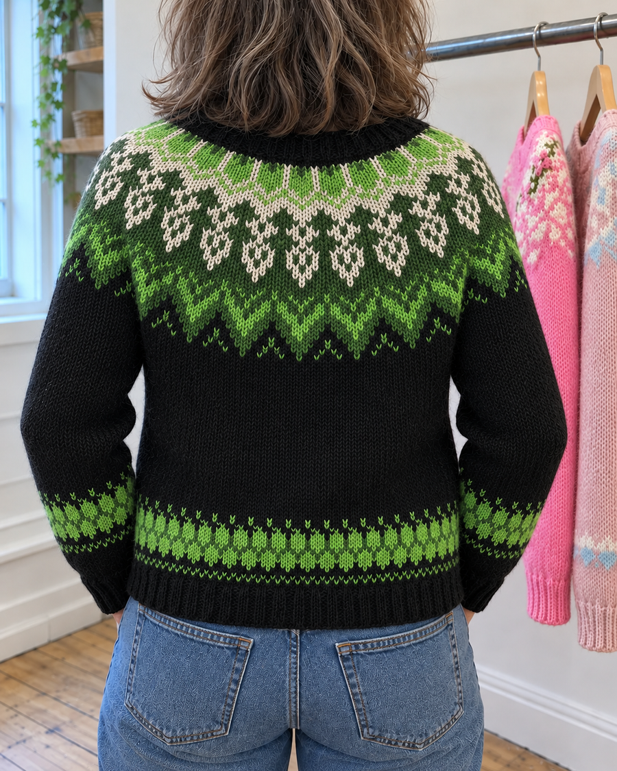 Sadie | Black and Green Leaf Yoke Cardigan