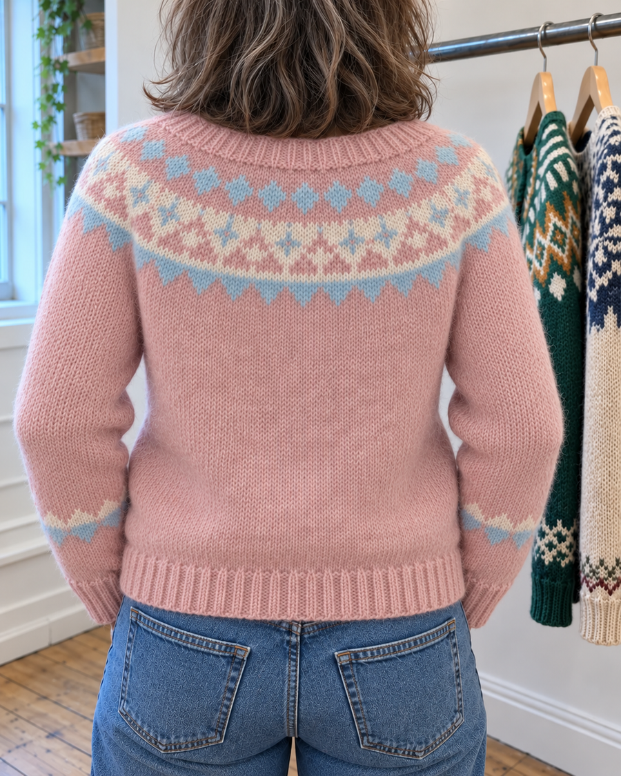 Sarah | Soft Pink Fair Isle Button-Front Cardigan
