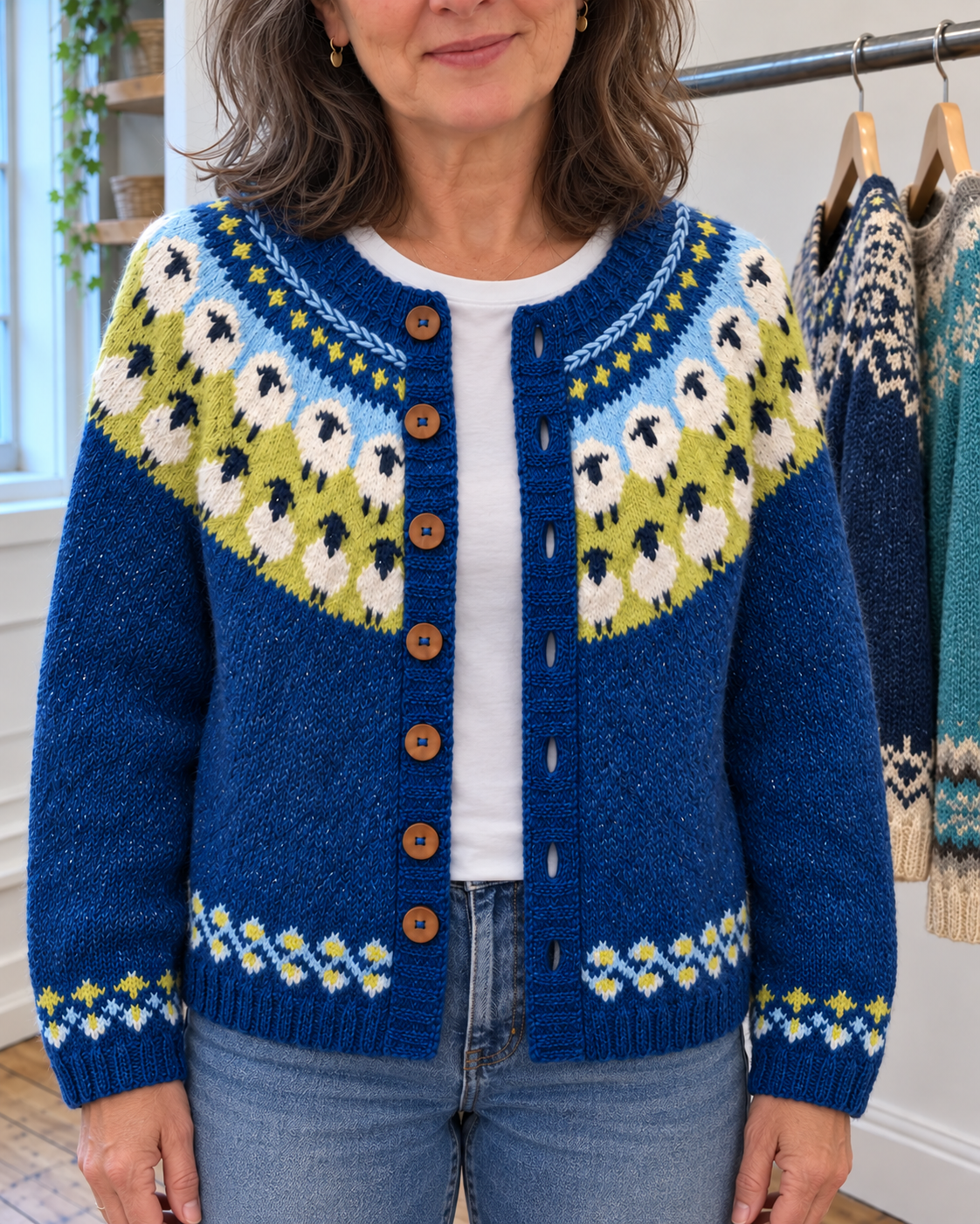 Sophie | Royal Blue Patterned Yoke Cardigan