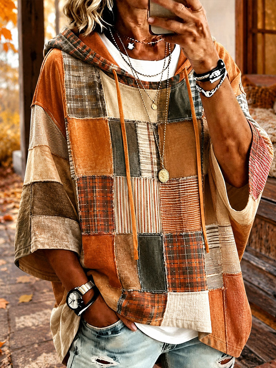 Glynis | Autumn-Toned Patchwork Oversized Hoodie