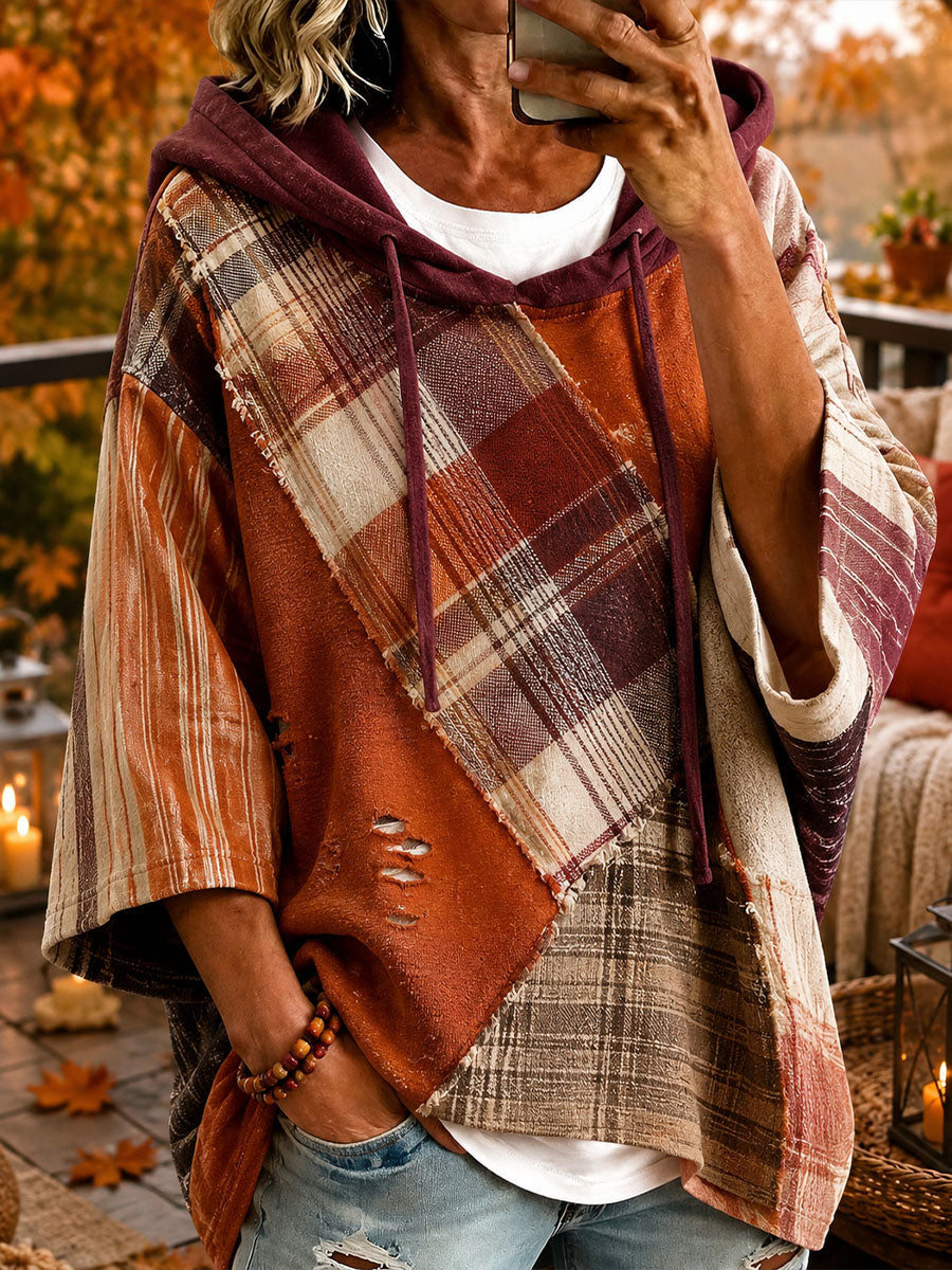 Adele | Autumn-Toned Patchwork Oversized Hoodie