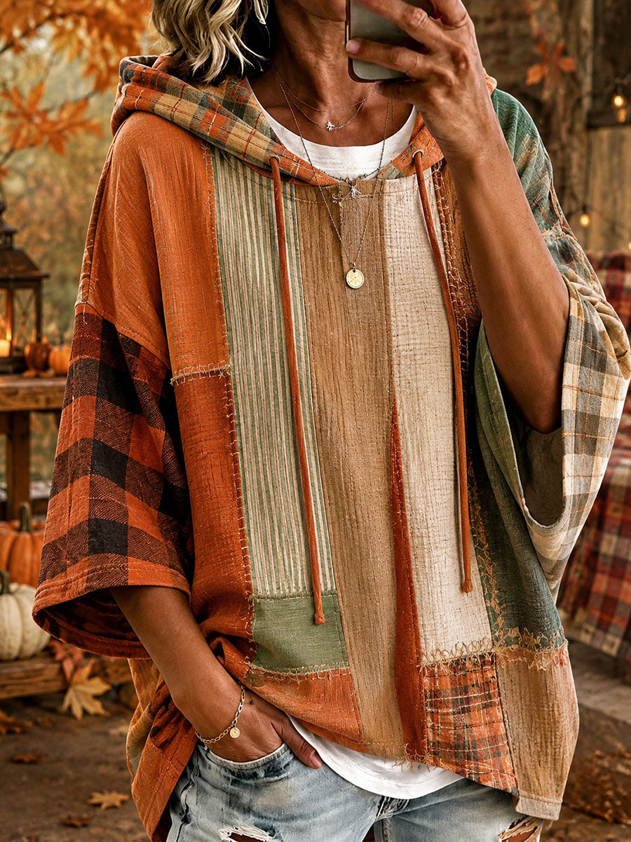 Annette | Autumn-Toned Patchwork Oversized Hoodie