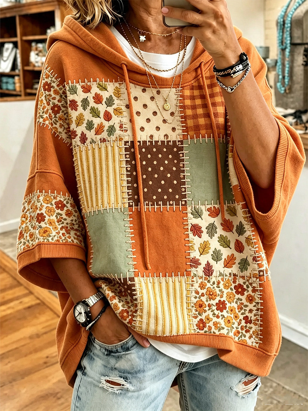 Colleen | Autumn Leaf Print Oversized Hoodie