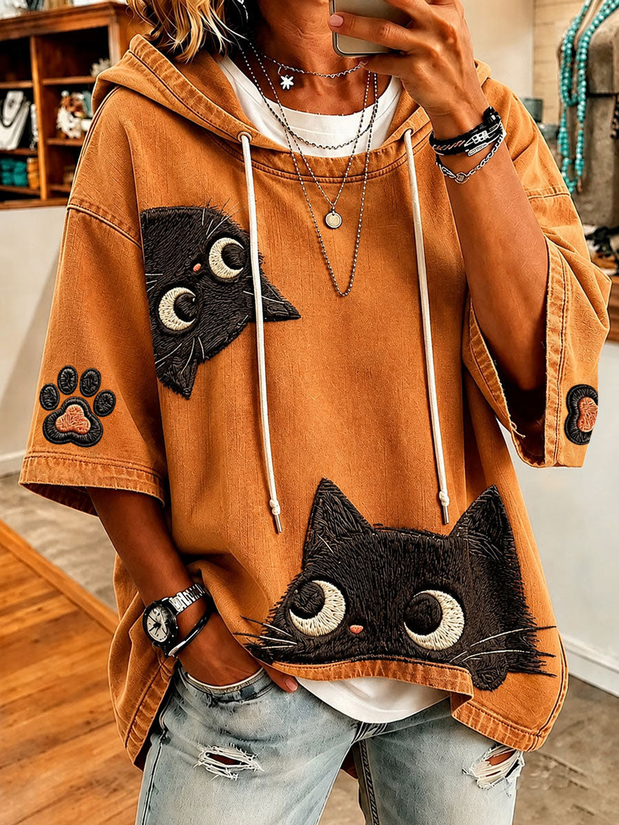 Janice | Playful Cat-Print Oversized Hoodie