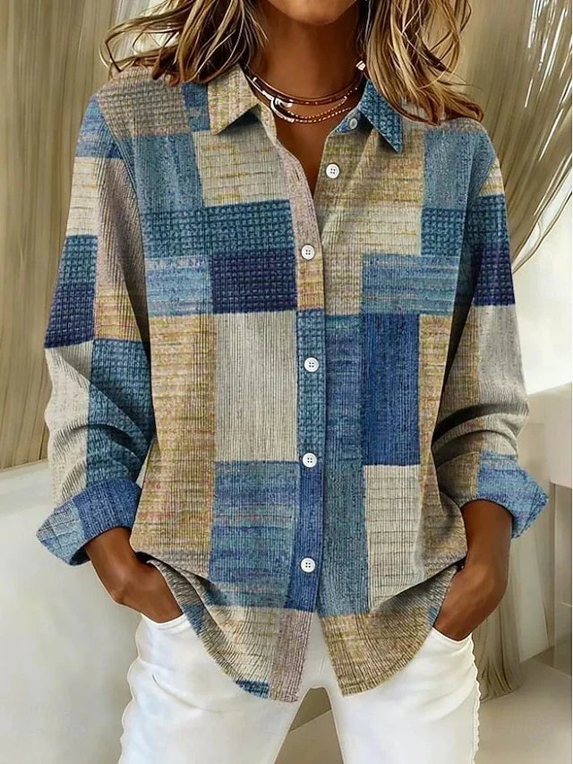 Meredith | Vintage Patchwork Button-Front Blouse