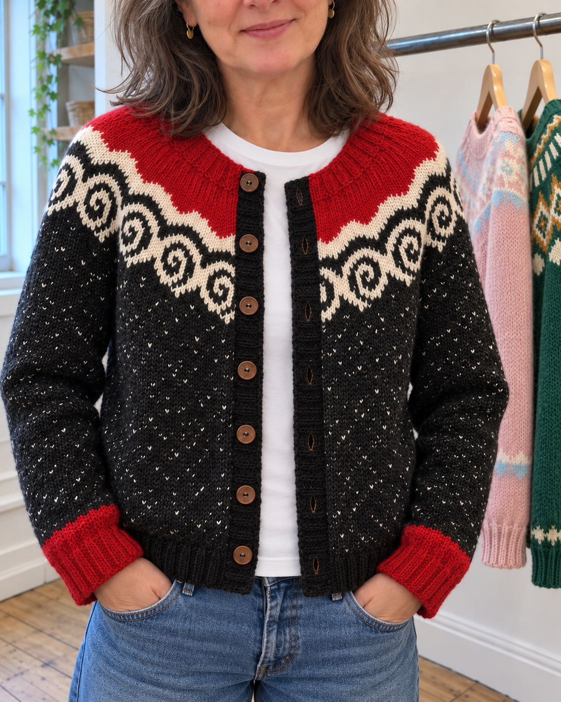 Tilly | Black and Red Swirl Yoke Cardigan