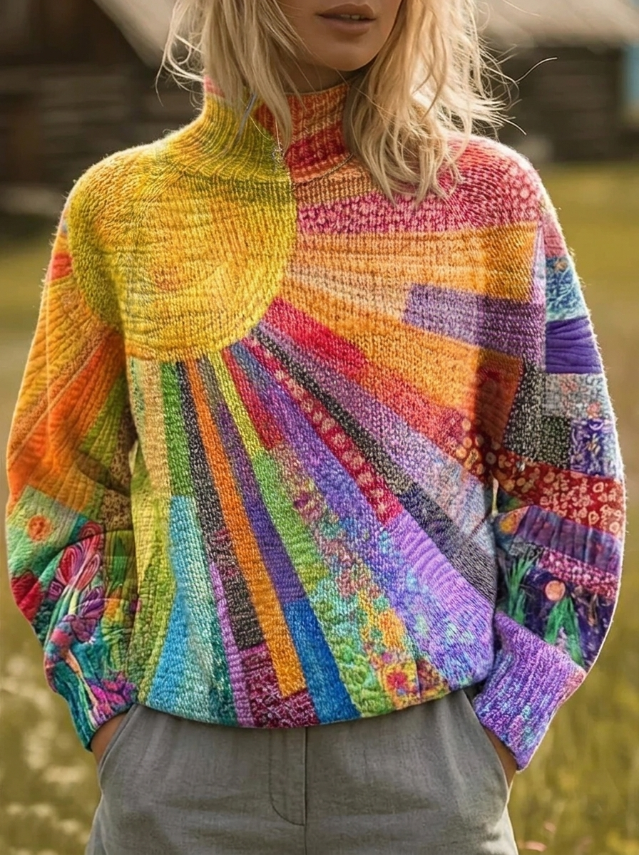 Flora | Sunburst Print High-Neck Sweater