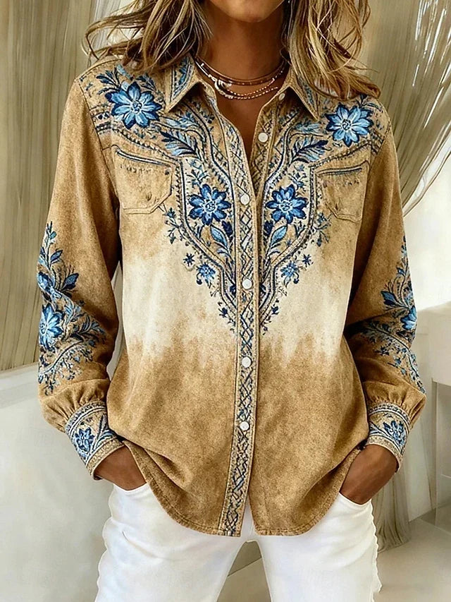 Theresa | Vintage Western-Inspired Floral Button Blouse