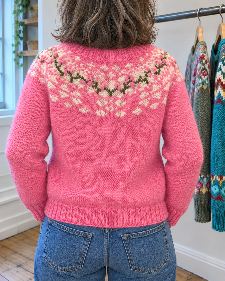Vivian | Pink Floral Yoke Button-Front Cardigan