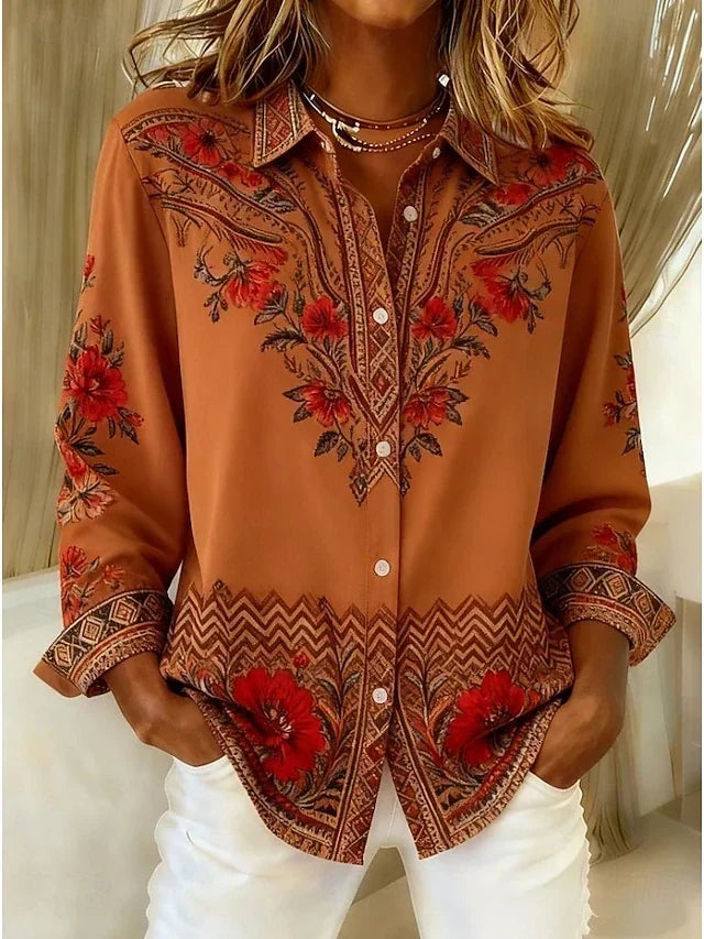 Daphne | Artistic Floral Long-Sleeve Blouse